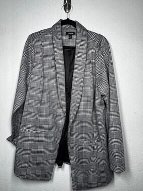 Torrid Knit Houndstooth Blazer Black White Open Front Collared Long Sleeve Sz 2X